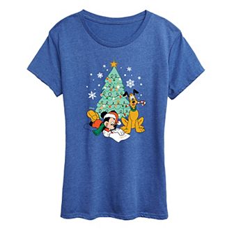 Disney's Mickey Mouse & Pluto Women's Christmas Tree Graphic Tee
