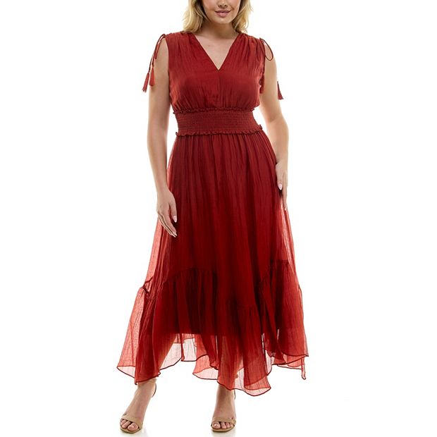 chinese dress ladies C4A03-W921V NECK TWIST FRONT CUT OUT HANKY HEM MAXI DRESS