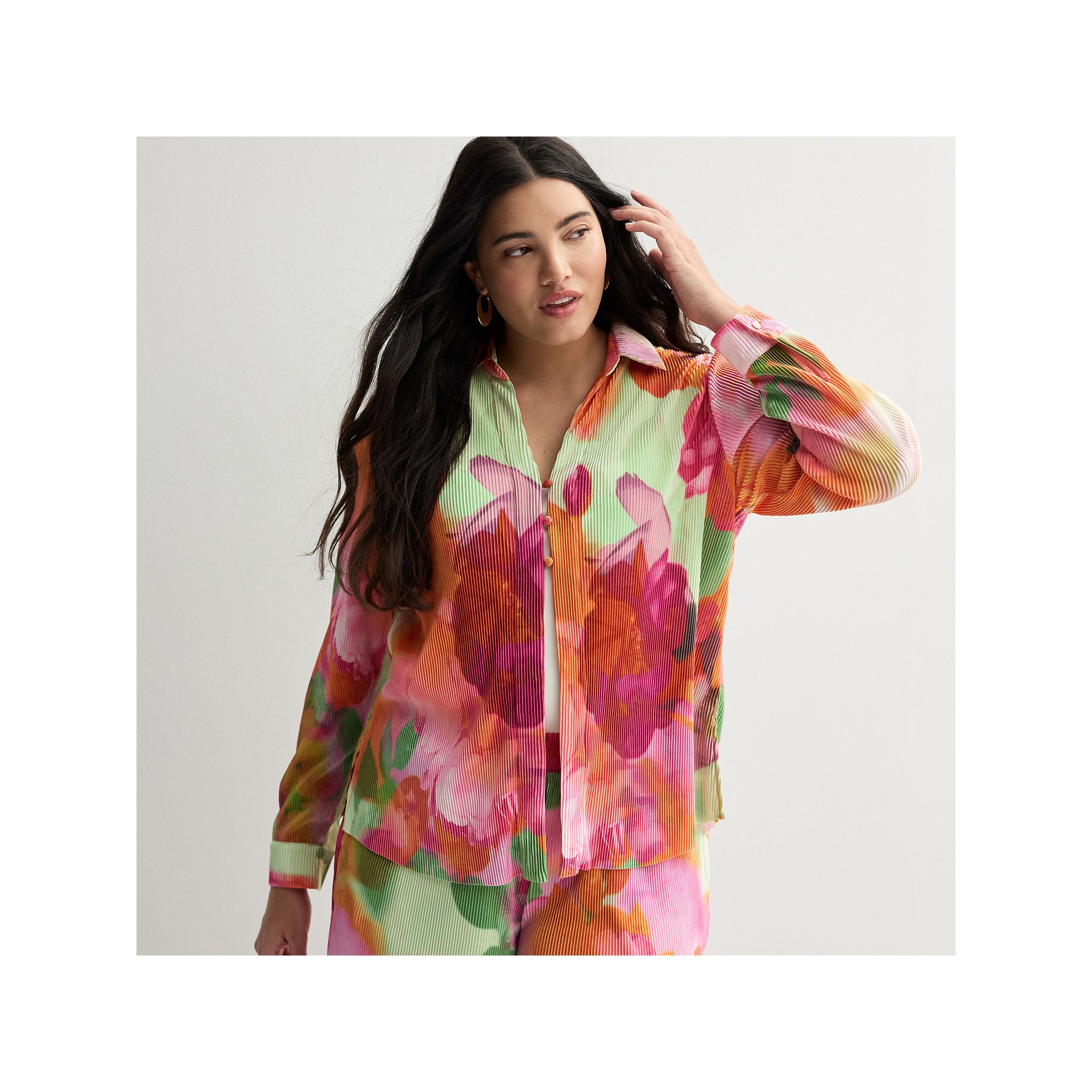Womens INTEMPO™ Plisse Print Button Front Shirt, Size: Small, Pink Garde