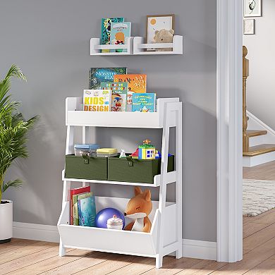 RiverRidge Home Kids 3-Tier Ladder Shelf with Bookrack and Toy Organizer