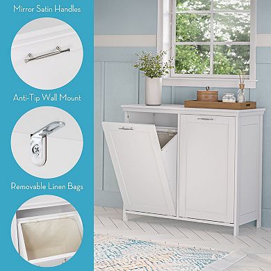 RiverRidge Home Somerset Double Tilt-Out Laundry Room Hamper Storage Cabinet