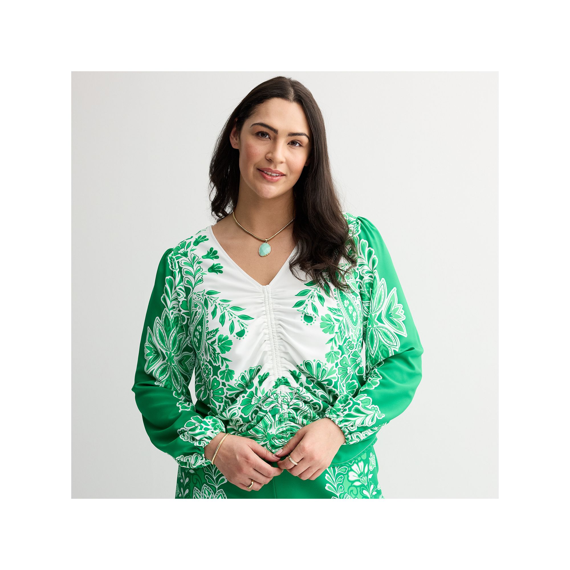 Plus Size INTEMPO™ Cinched Middle Top, Womens, Size: 1XL, Green