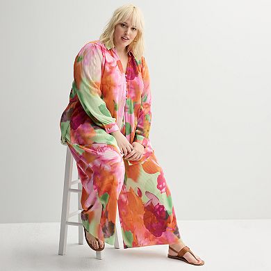Plus Size INTEMPO™ Plisse Print Button Front Top