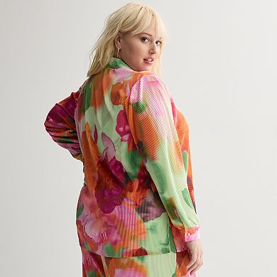 Plus Size INTEMPO™ Plisse Print Button Front Top