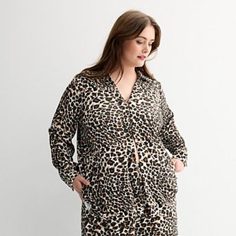 Plus Size INTEMPO™ Plisse Print Button Front Top