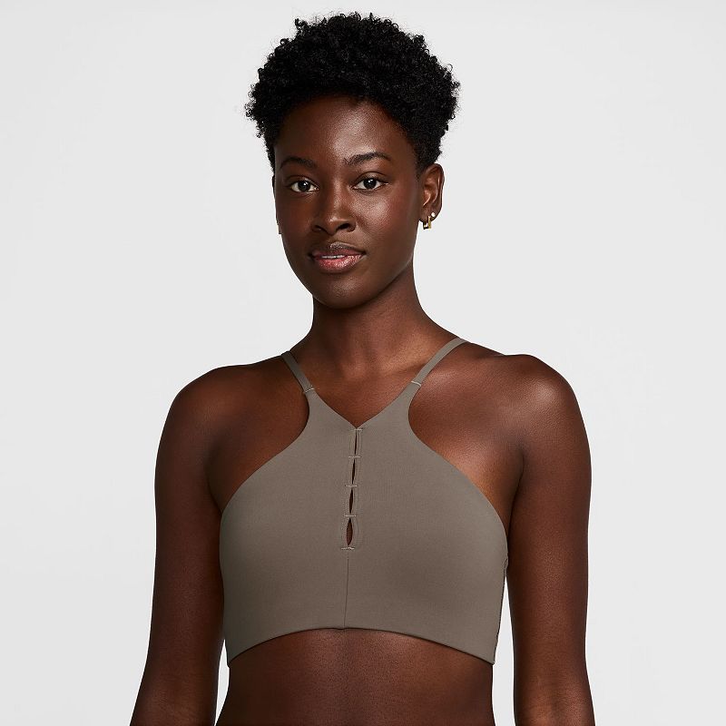 Women's Nike One Keyhole Light-Support High-Neck Padded Sports Bra, Size: Small, Mink Brown