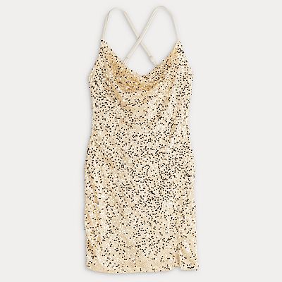 slim fit dress slacks Christelle - Cowl Halter Open Back Rosette Mini Dress - Gold main image 0