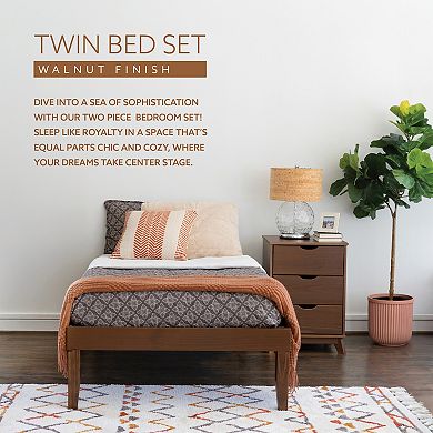 Linon Polly Twin Bed and Nightstand 2-Piece Set