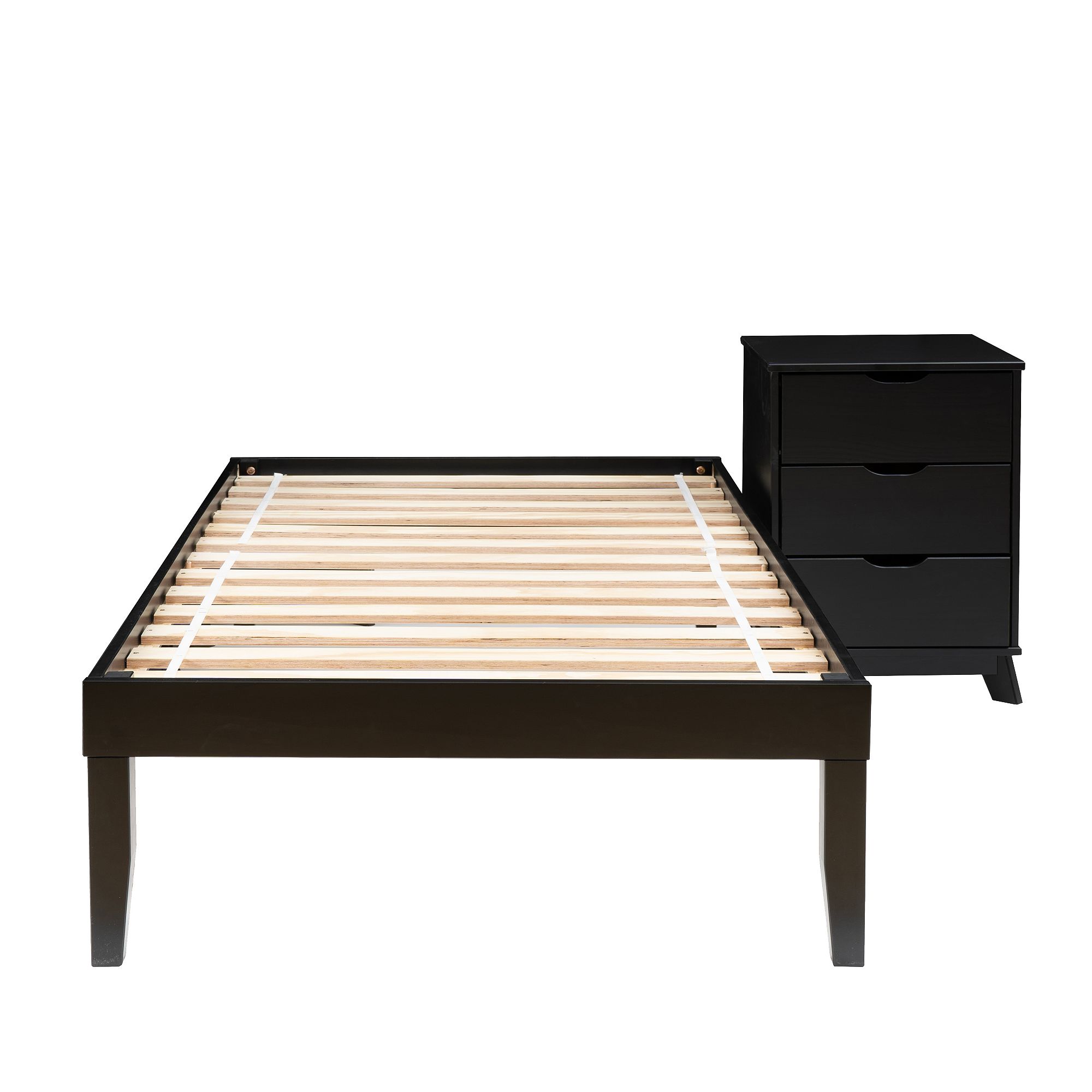 Linon Polly Twin Bed and Nightstand 2-Piece Set, Black
