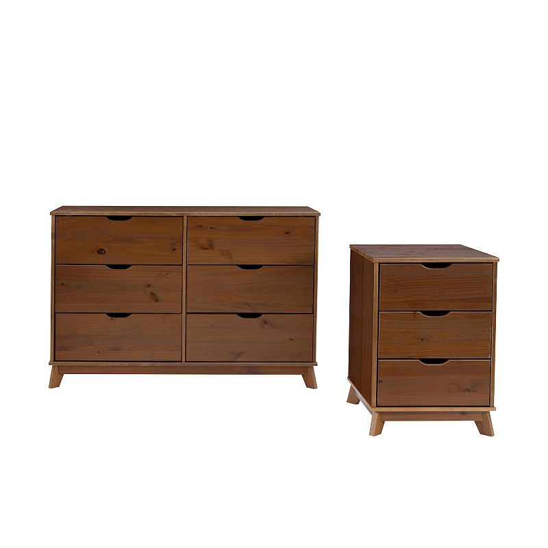 Linon Polly Dresser and Nightstand 2-Piece Set, Brown