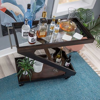 Linon Marlon Wood Rolling Bar Cart