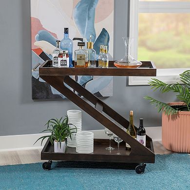 Linon Marlon Wood Rolling Bar Cart