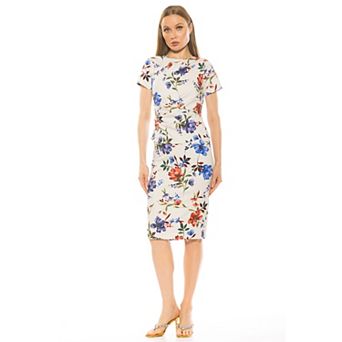 Women's ALEXIA ADMOR Robin Crewneck Draped Midi Dress