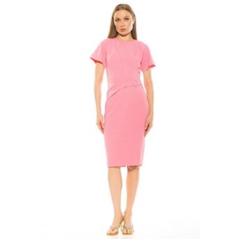 Women's ALEXIA ADMOR Clara Crewneck Draped Short Sleeve Dress