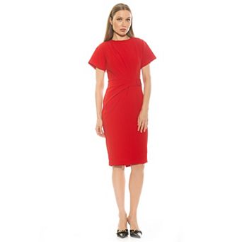 Women's ALEXIA ADMOR Clara Crewneck Draped Short Sleeve Dress