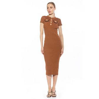 Women's ALEXIA ADMOR Rhys Ribbed Knit Short Sleeve Midi Dress