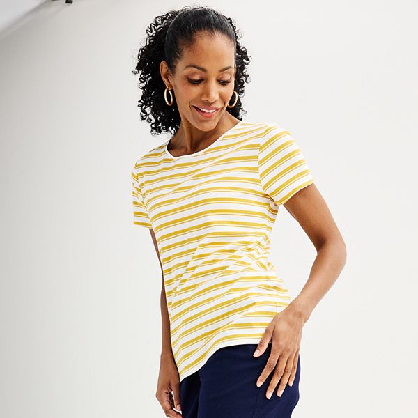 Women's Croft & Barrow® Essential Crewneck Tee - Yellow Dual Stripe (SMALL)