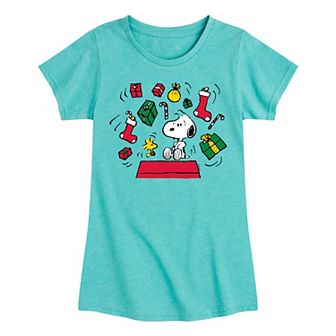Girls 7-16 Peanuts Snoopy and Woodstock Christmas Presents Overload Graphic Tee