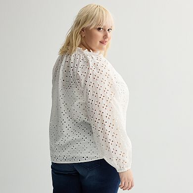 Plus Size Nine West Ruffle Collar Blouse