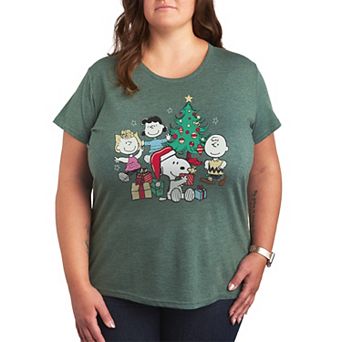 Plus Size Peanuts Group Christmas Tree Graphic Tee