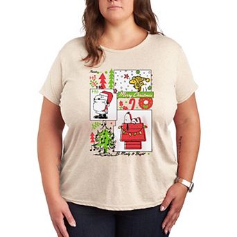 Plus Size Peanuts Snoopy & Woodstock Merry Christmas Graphic Tee
