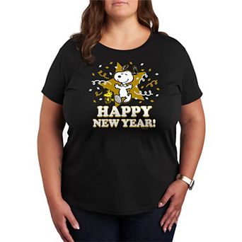 Plus Size Peanuts Snoopy Happy New Year Graphic Tee