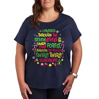 Plus Size Elf Candy Cane Forest Graphic Tee