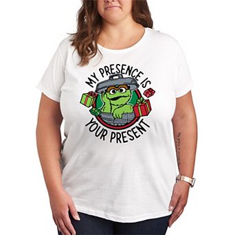 Plus Size Sesame Street Oscar's Presence Christmas Graphic Tee