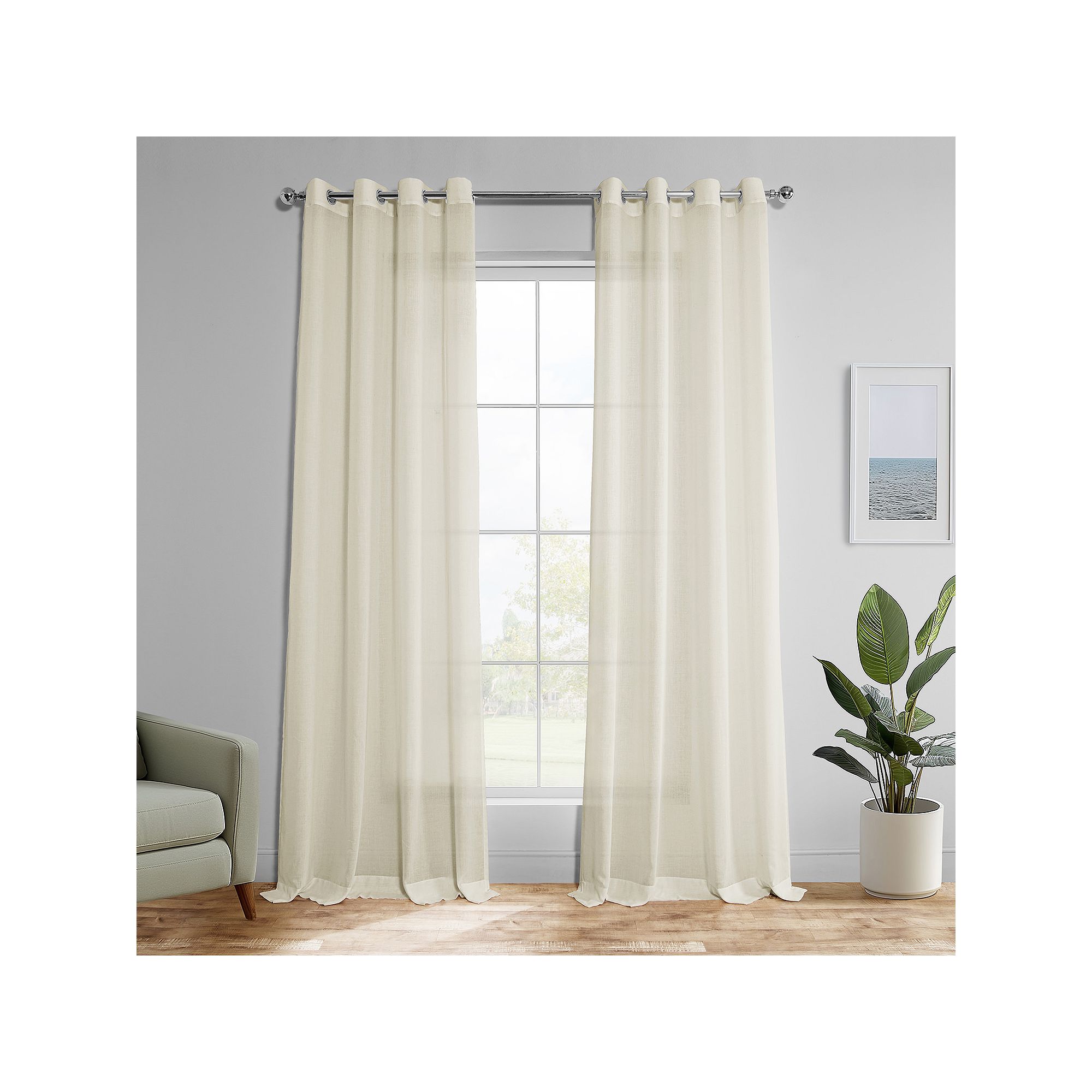 EFF 1-Panel Faux Linen Grommet Sheer Curtain, Gardenia