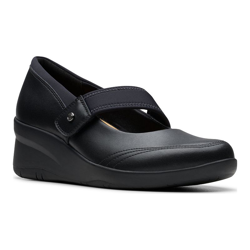 Clarks® Suttyn May Women's Leather Mary Jane Wedge Shoes, Size: 7.5, Black