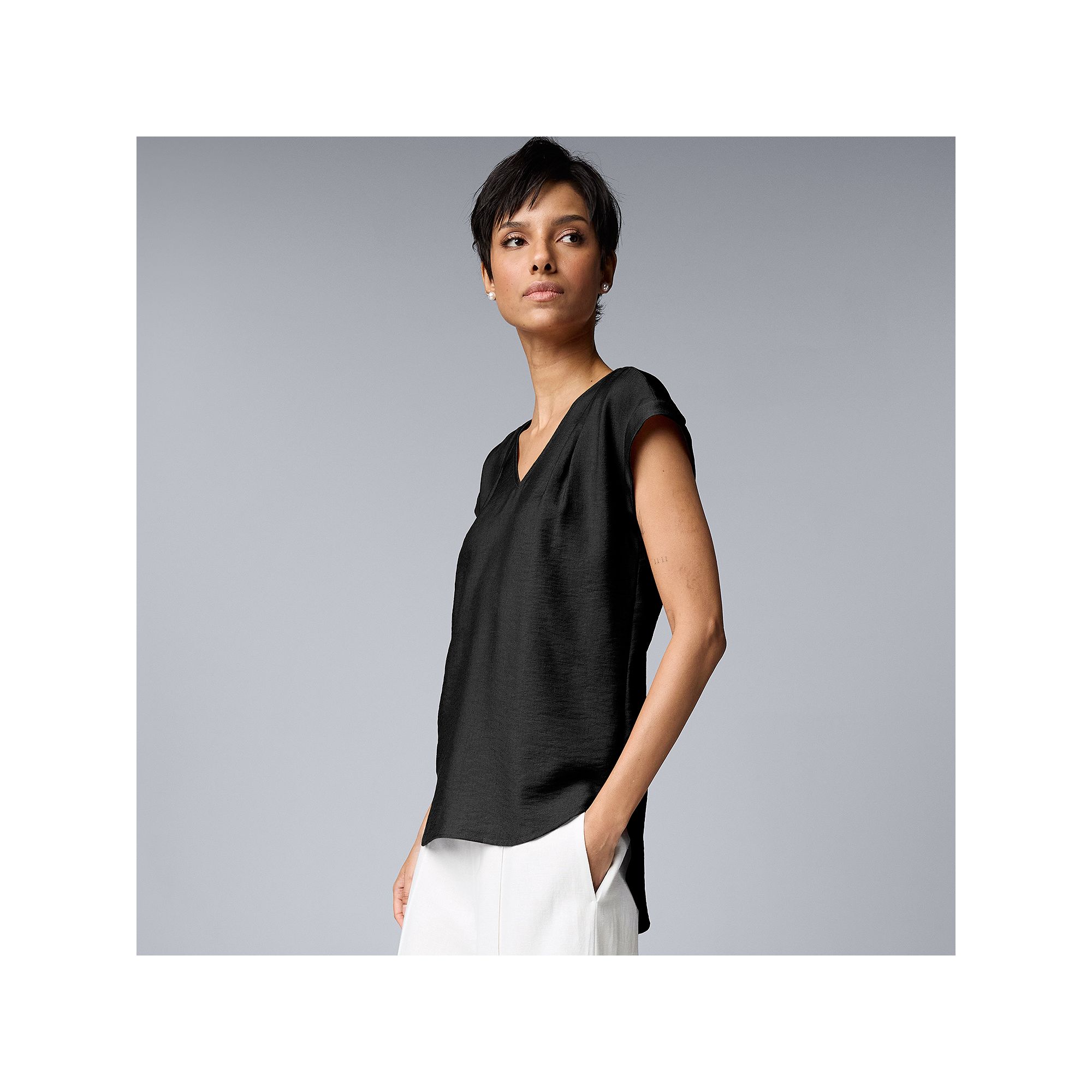 Petite Simply Vera Vera Wang V-Neck Popover Top, Womens, Size: XS Petite, 