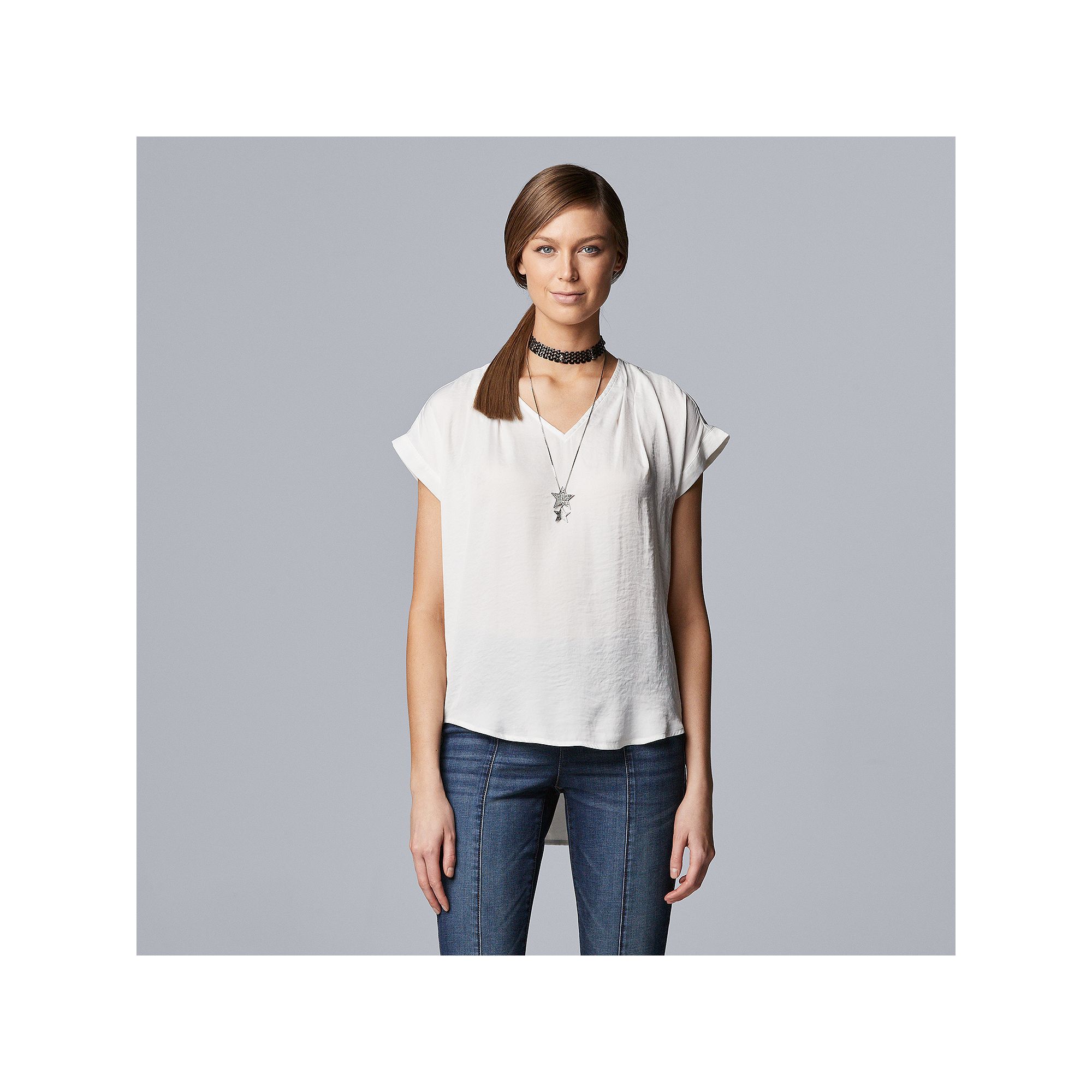 Petite Simply Vera Vera Wang V-Neck Popover Top, Womens, Size: XS Petite, 