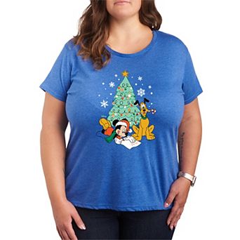 Disney's Mickey Mouse & Pluto Plus Size Christmas Tree Graphic Tee
