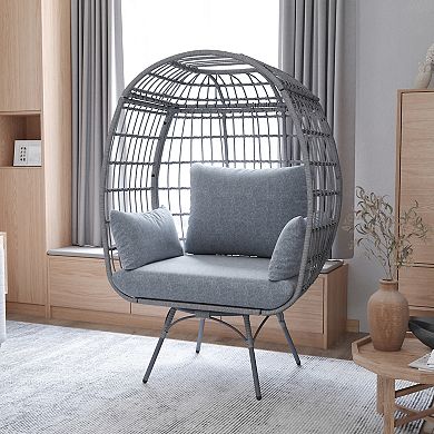 Merrick Lane Wicker Swivel Lounge Egg Chair For Indoor/outdoor Use With 4 Cushions