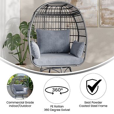 Merrick Lane Wicker Swivel Lounge Egg Chair For Indoor/outdoor Use With 4 Cushions