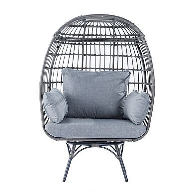 Merrick Lane Wicker Swivel Lounge Egg Chair For Indoor/outdoor Use With 4 Cushions