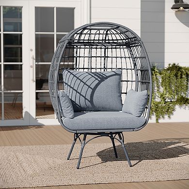 Merrick Lane Wicker Swivel Lounge Egg Chair For Indoor/outdoor Use With 4 Cushions