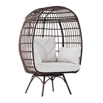 Merrick Lane Wicker Swivel Lounge Egg Chair For Indoor/outdoor Use With 4 Cushions