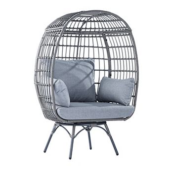 Merrick Lane Wicker Swivel Lounge Egg Chair For Indoor/outdoor Use With 4 Cushions