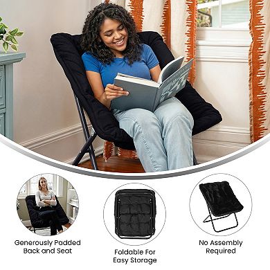 Emma And Oliver Folding Upholstered Oversized Saucer Chair With Steel Frame