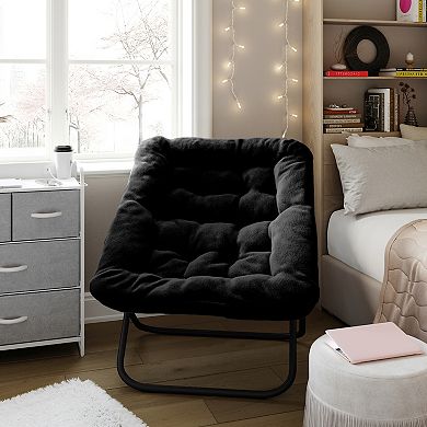 Emma And Oliver Folding Upholstered Oversized Saucer Chair With Steel Frame