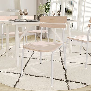 Emma And Oliver Dining Chair With Antique Solid Wood Seat And Back/metal Frame