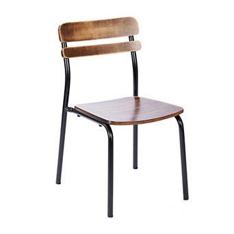 Emma And Oliver Dining Chair With Antique Solid Wood Seat And Back/metal Frame