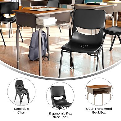 Emma And Oliver Desk With Metal Storage Box/stackable Flex Comfort Chair Set