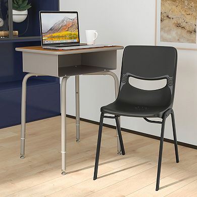 Emma And Oliver Desk With Metal Storage Box/stackable Flex Comfort Chair Set