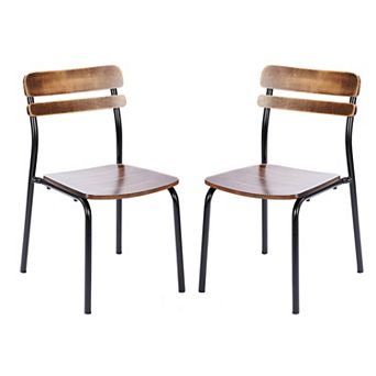 Emma And Oliver 2 pk Dining Chair With Antique Solid Wood Seats And Backs/metal Frames
