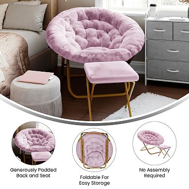Emma And Oliver Upholstered Xl Folding Saucer Chair With Ottoman