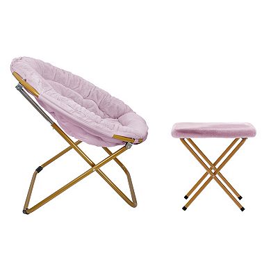 Emma And Oliver Upholstered Xl Folding Saucer Chair With Ottoman