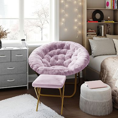 Emma And Oliver Upholstered Xl Folding Saucer Chair With Ottoman