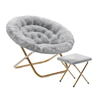 Emma And Oliver Upholstered Xl Folding Saucer Chair With Ottoman